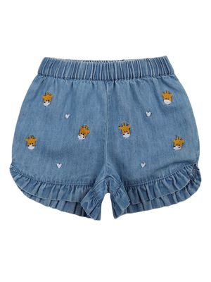 Girls Light Blue Printed Short Woven Trouser